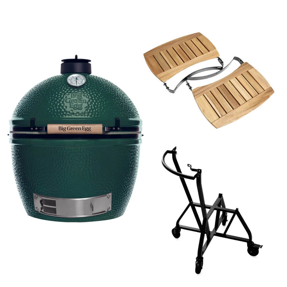 Big Green Egg Extra Large Barbecue ø 67,5 Cm Keramiek Groen Met IntEGGrated Nest, Handler En Acaciahouten Zijtafels 1 Big Green Egg Extra Large Barbecue ø 67,5 Cm Keramiek Groen Met IntEGGrated Nest, Handler En Acaciahouten Zijtafels