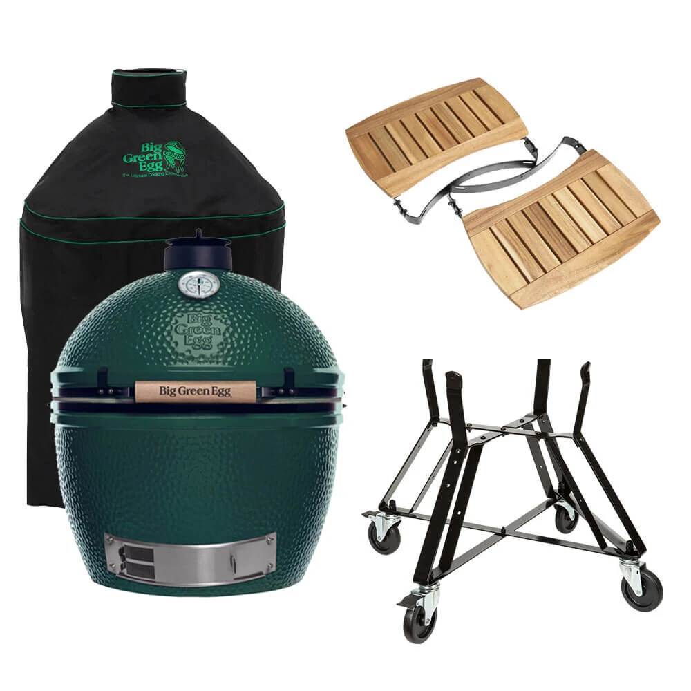 Big Green Egg Extra Large Barbecue ø 67,5 Cm Keramiek Groen Met Onderstel, Acaciahouten Zijtafels En Hoes 1 Big Green Egg Extra Large Barbecue ø 67,5 Cm Keramiek Groen Met Onderstel, Acaciahouten Zijtafels En Hoes