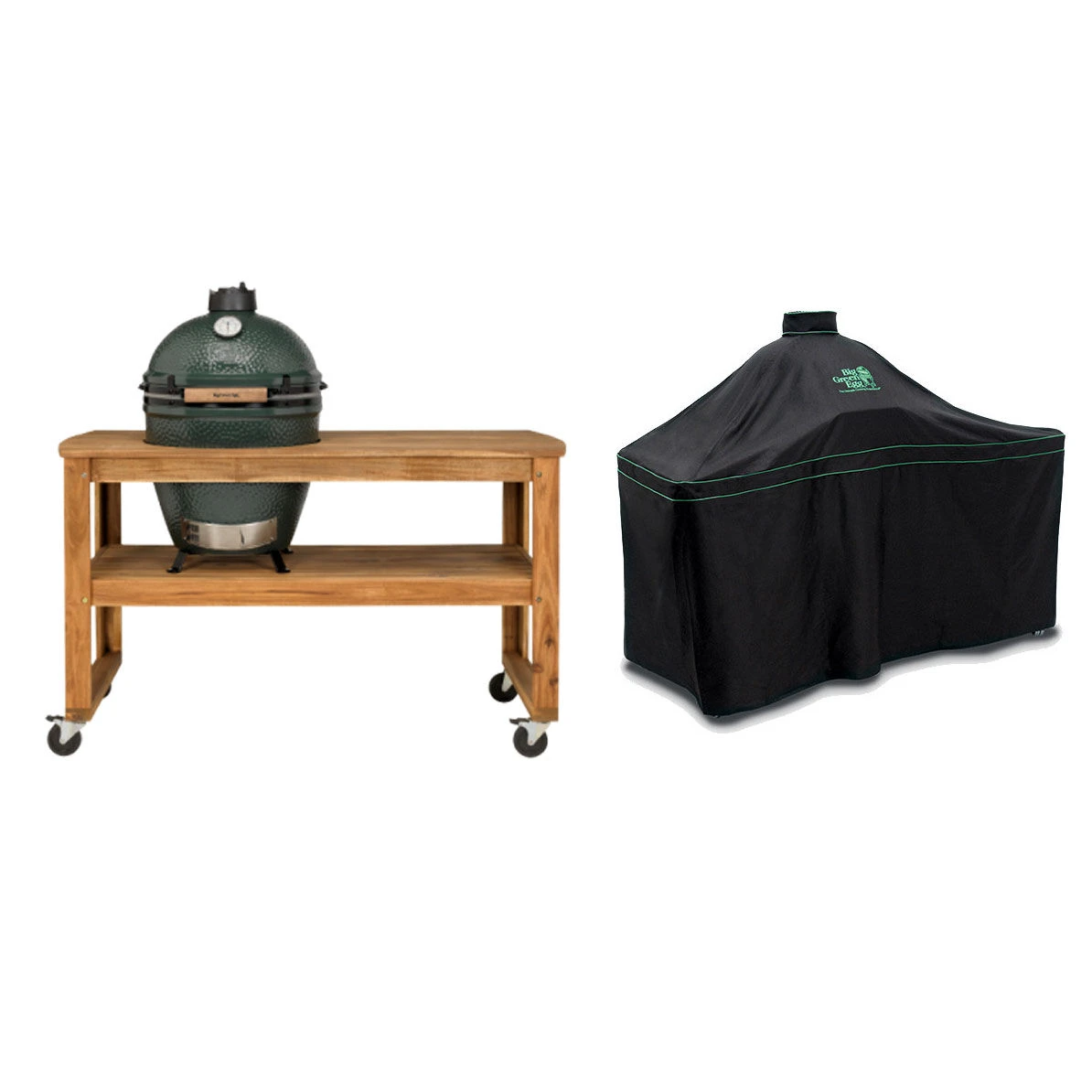 Big Green Egg Acacia Table Incl. Nest, Wielen, Hoes En Extra Large Barbecue 1 Big Green Egg Acacia Table Incl. Nest, Wielen, Hoes En Extra Large Barbecue
