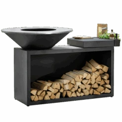 OFYR Island Black 85-100 Vuurkorf - Barbecue Met Meubel En Plank Van Donkergrijs Keramiek