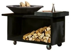 OFYR Island Black PRO 100-100 Vuurkorf - Barbecue Met Meubel En Plank Van Keramiek