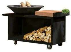 OFYR Island Black PRO 100-100 Vuurkorf - Barbecue Met Meubel En Plank Van Donkergrijs Keramiek